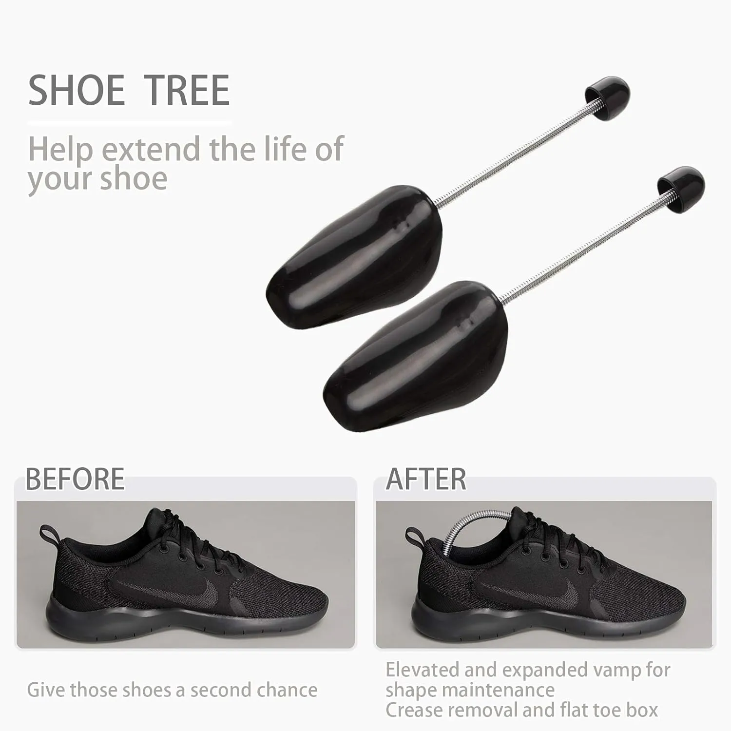 2 Pairs Plastic Shoe Tree Stretcher Shaper for Men (Black)