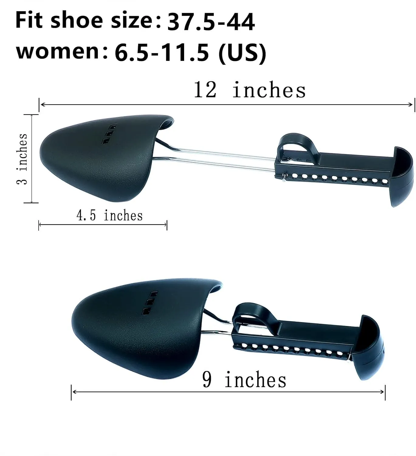 2 Pairs Plastic Shoe Tree Stretcher Shaper for Women Adjustable Shoe Trees Women (Black)