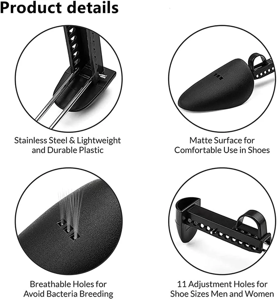 2 Pairs Plastic Shoe Tree Stretcher Shaper for Women Adjustable Shoe Trees Women (Black)