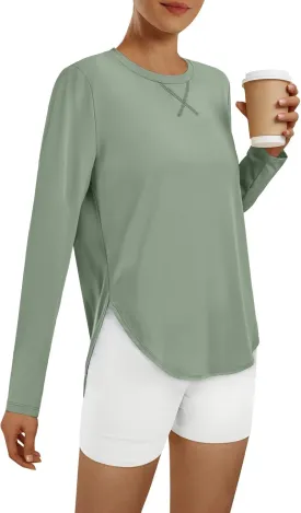 AUTOMET Long Sleeve Workout Tops for Women Athletic UPF 50  Sun Rash Guard Shirts Running SPF Gym Quick Dry Clothes