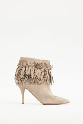Beige Suede Sasha Fringe Bootie