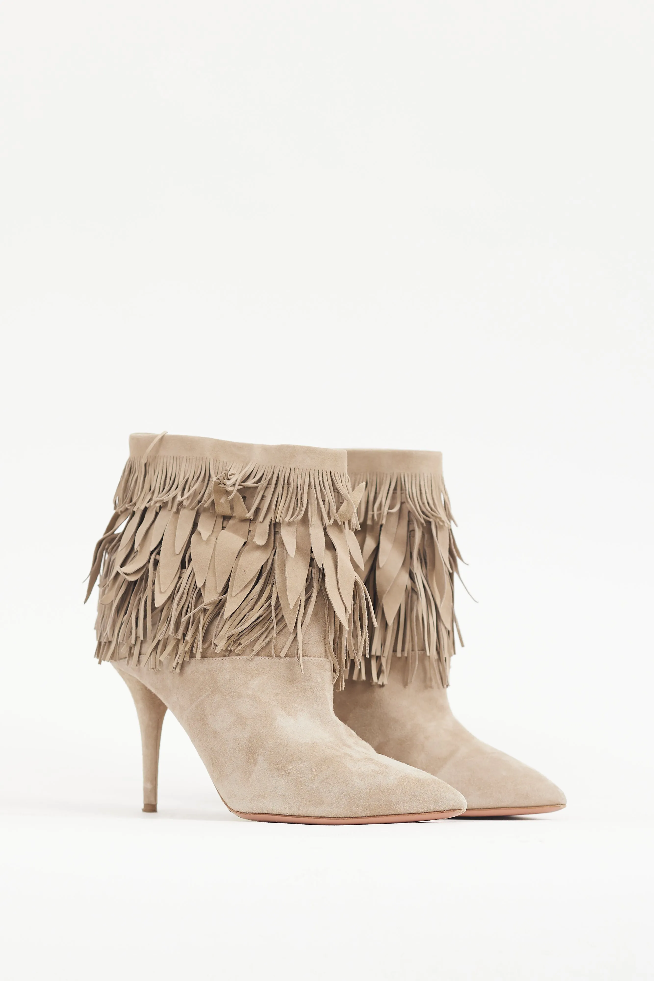 Beige Suede Sasha Fringe Bootie