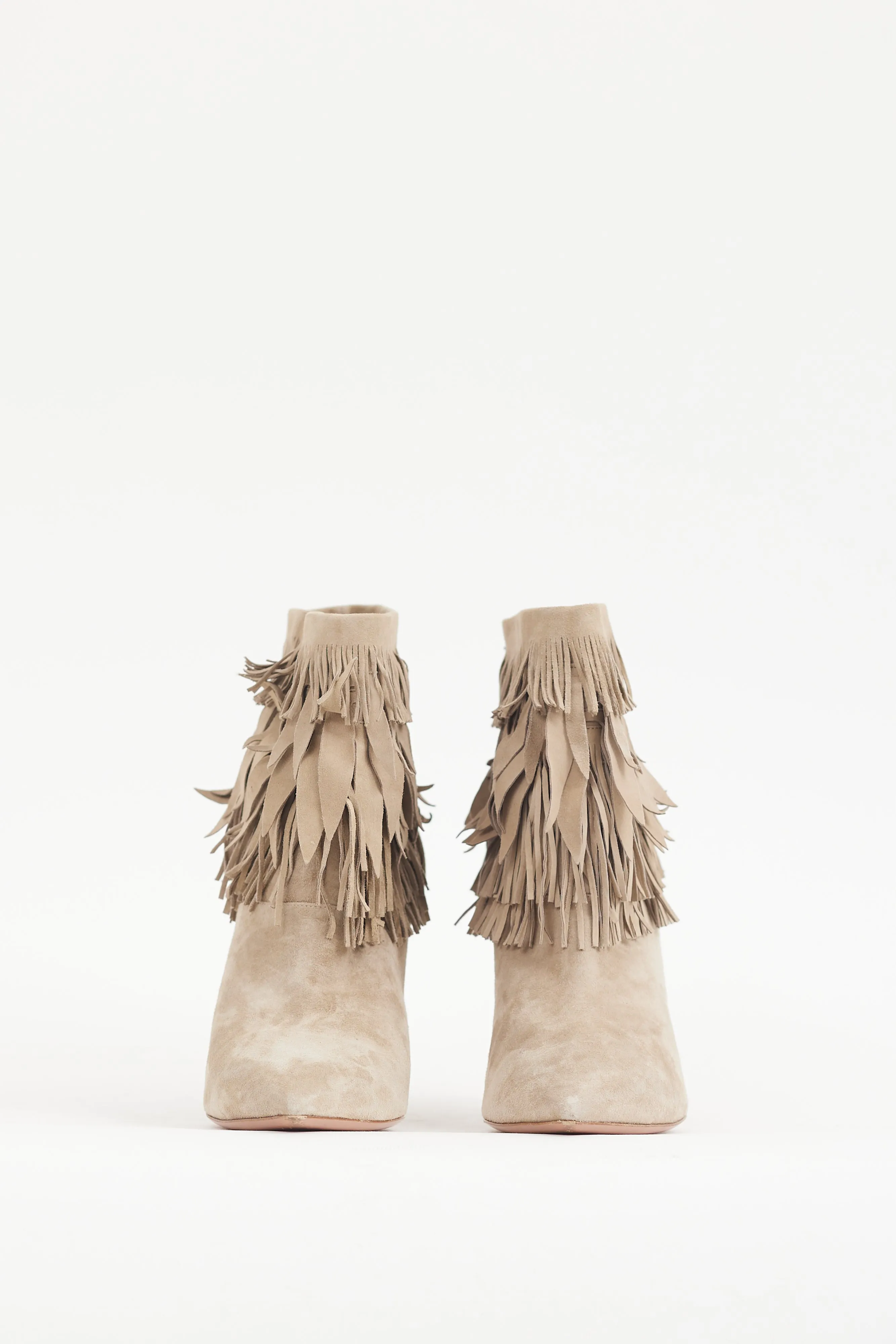 Beige Suede Sasha Fringe Bootie