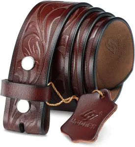 HJones Western Belts for Men without Buckle,Cowboy Belt Buckles for Men,1.5" Wide Genuine Leather Belt No Buckle