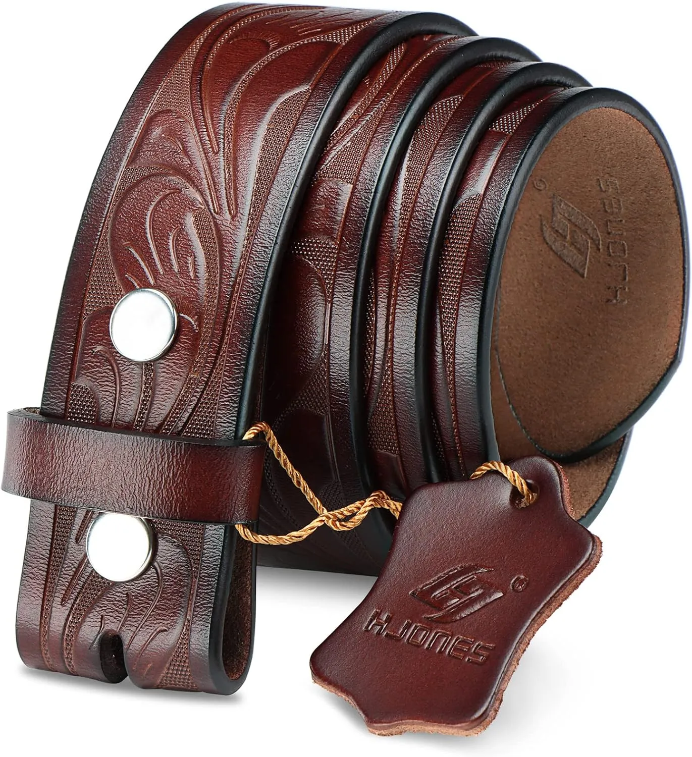 HJones Western Belts for Men without Buckle,Cowboy Belt Buckles for Men,1.5" Wide Genuine Leather Belt No Buckle