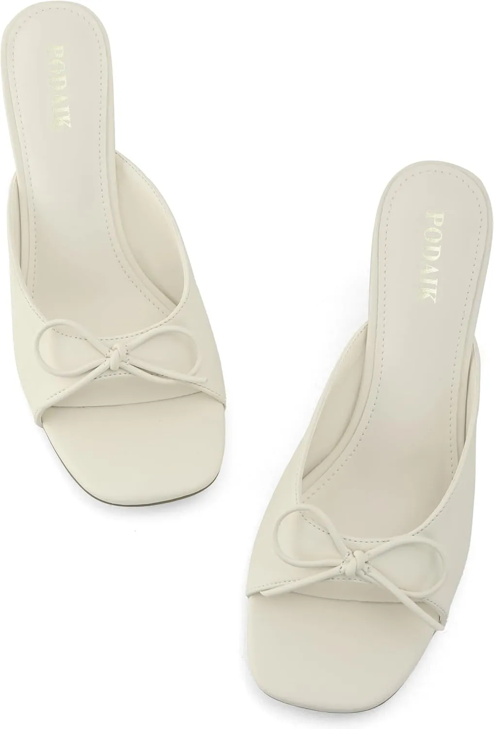 Kitten Heels for Women Slip On Sandals Bow Mules Heeled Sandals Square Open Toe Dress Party Slides