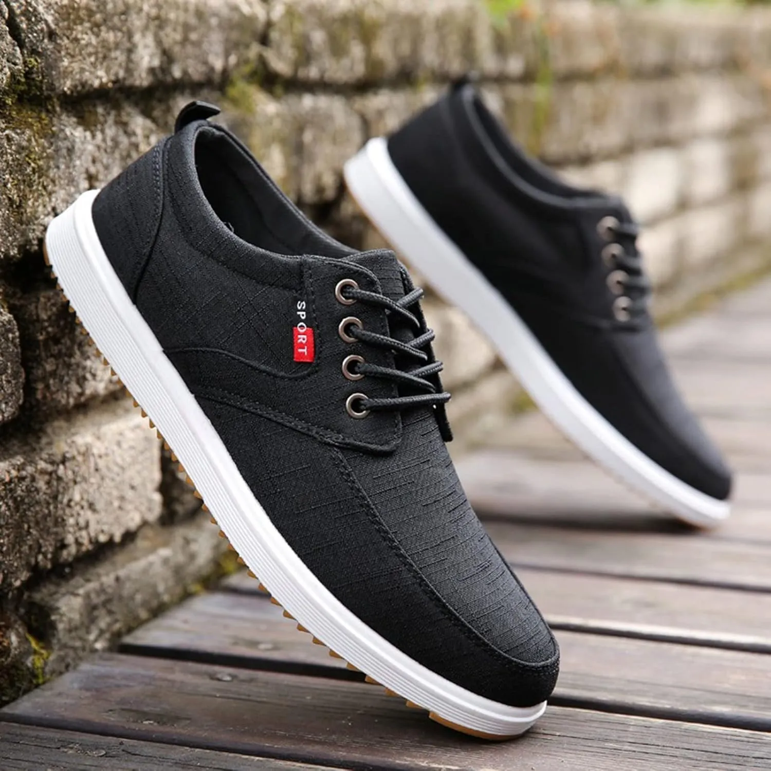 Mens Canvas Casual Sneakers Comfortable Non-Slip Walking Shoes Comfortable Lace-Up Work Shoes Golf Shoes Street Shoes