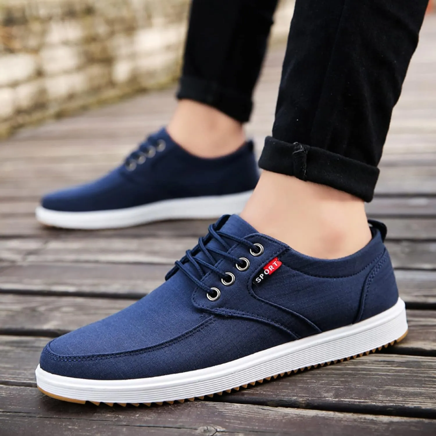 Mens Canvas Casual Sneakers Comfortable Non-Slip Walking Shoes Comfortable Lace-Up Work Shoes Golf Shoes Street Shoes
