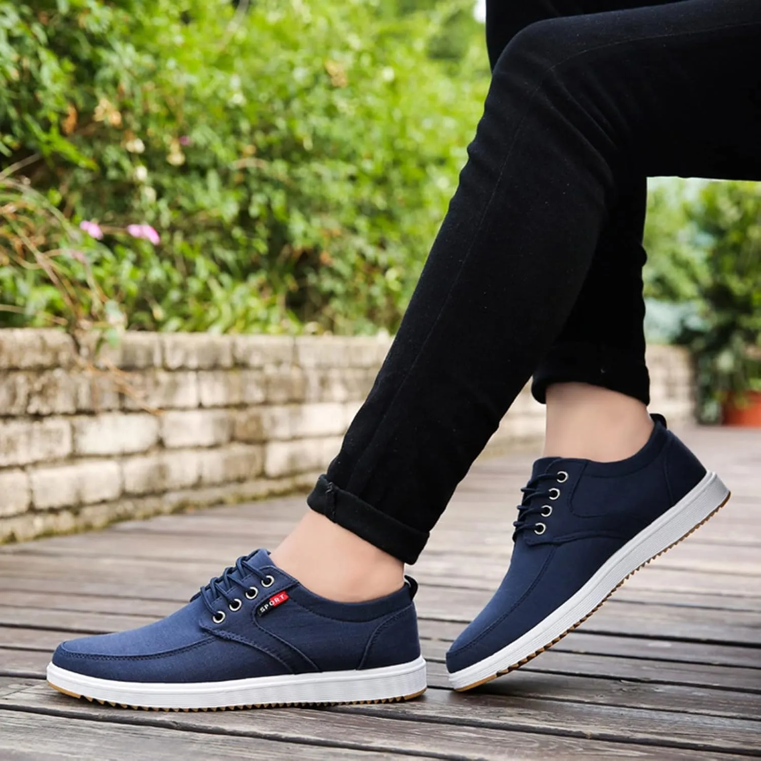 Mens Canvas Casual Sneakers Comfortable Non-Slip Walking Shoes Comfortable Lace-Up Work Shoes Golf Shoes Street Shoes