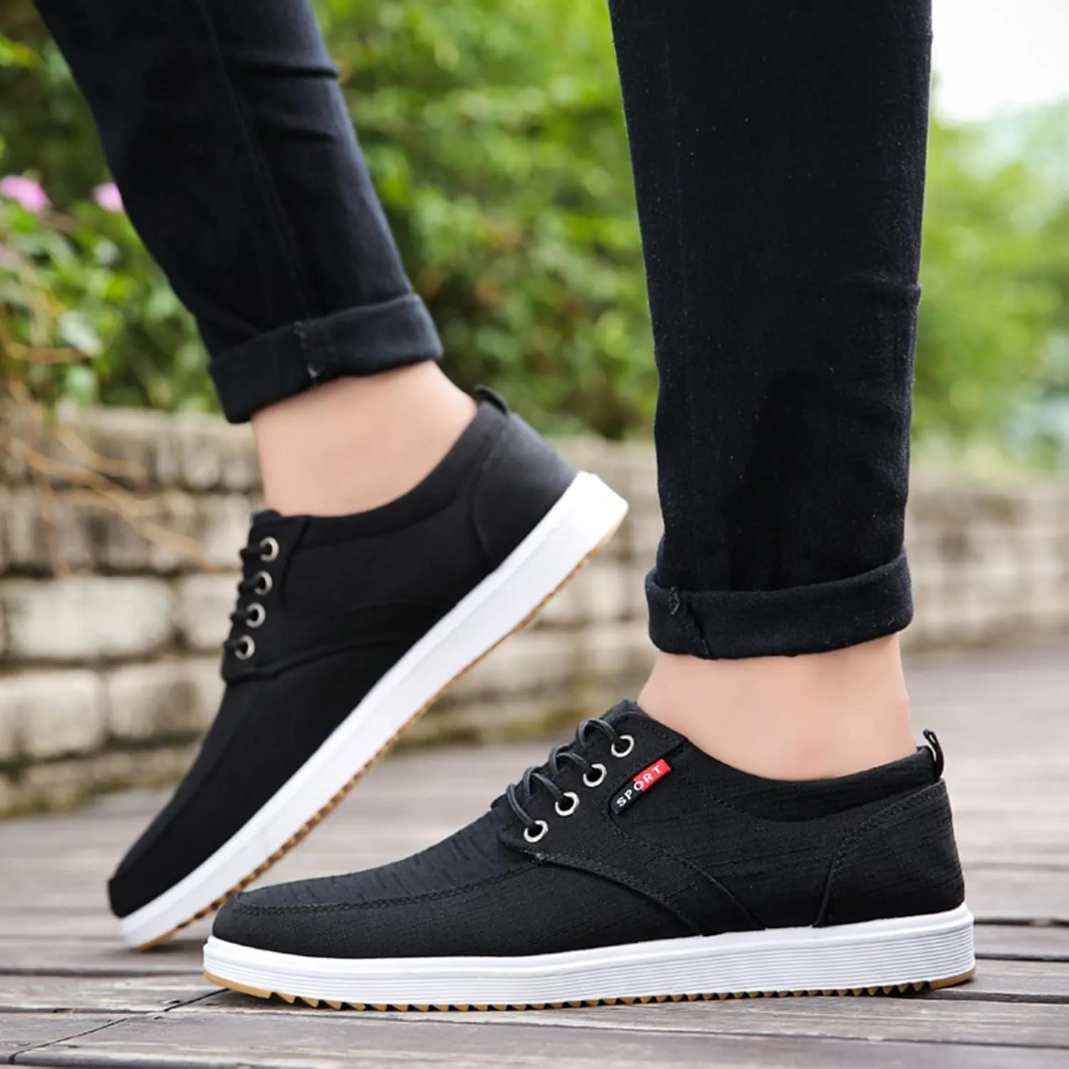Mens Canvas Casual Sneakers Comfortable Non-Slip Walking Shoes Comfortable Lace-Up Work Shoes Golf Shoes Street Shoes