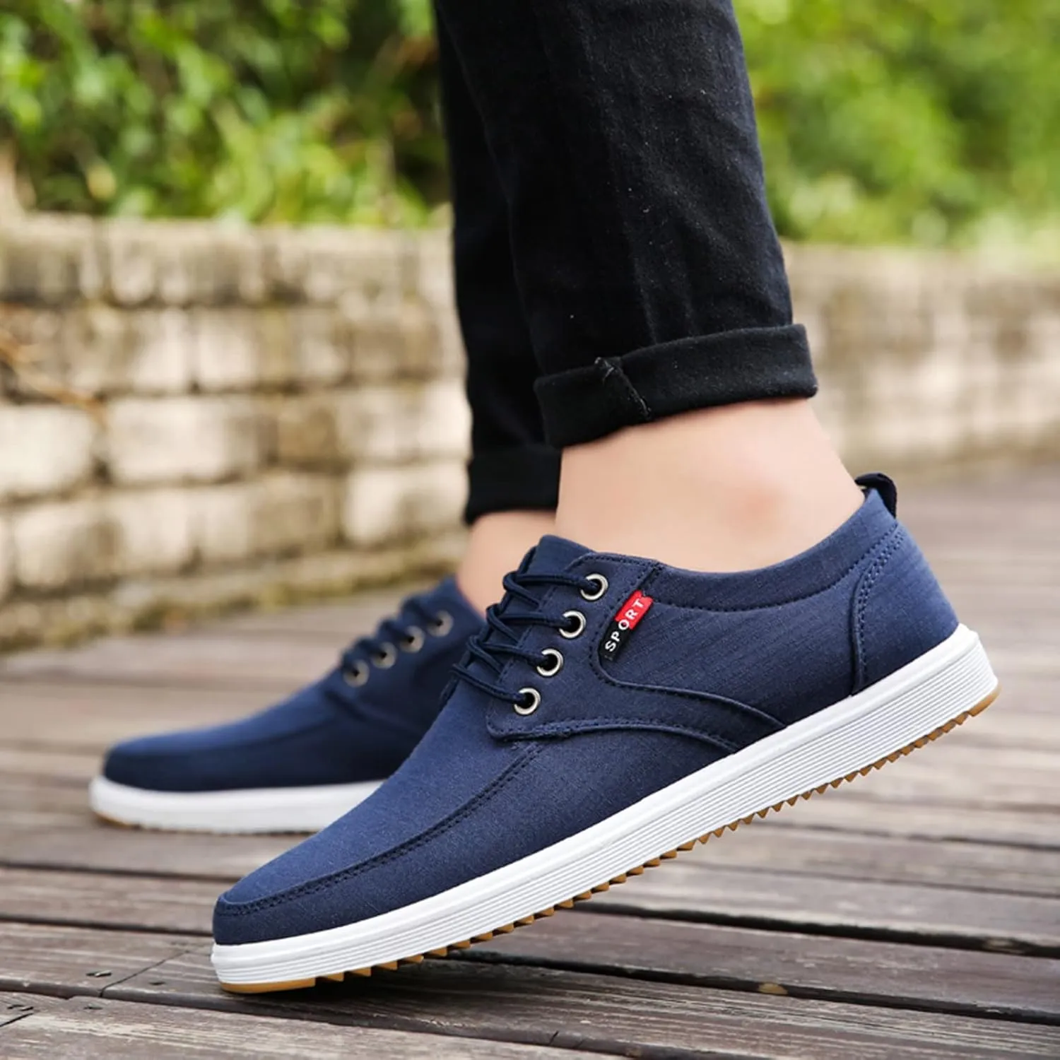 Mens Canvas Casual Sneakers Comfortable Non-Slip Walking Shoes Comfortable Lace-Up Work Shoes Golf Shoes Street Shoes