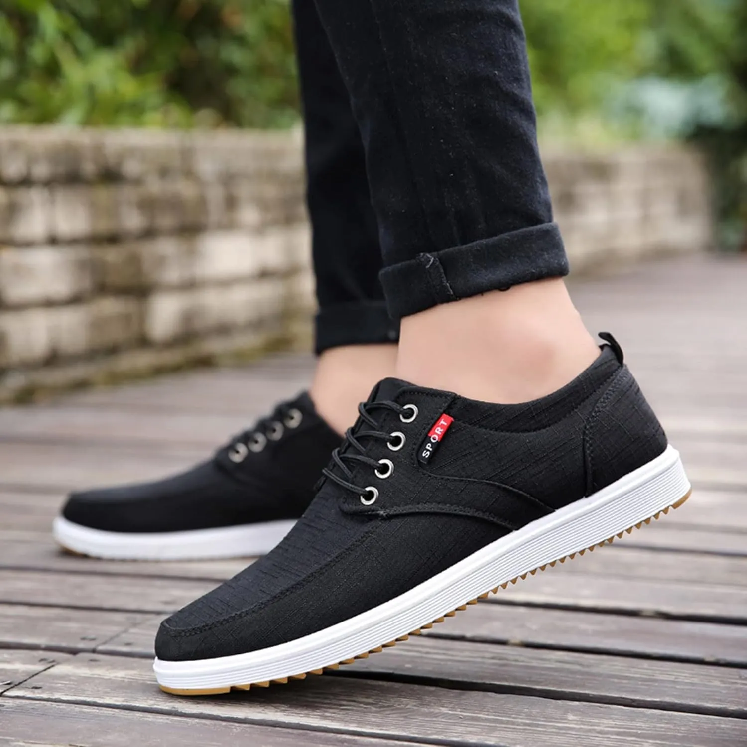 Mens Canvas Casual Sneakers Comfortable Non-Slip Walking Shoes Comfortable Lace-Up Work Shoes Golf Shoes Street Shoes
