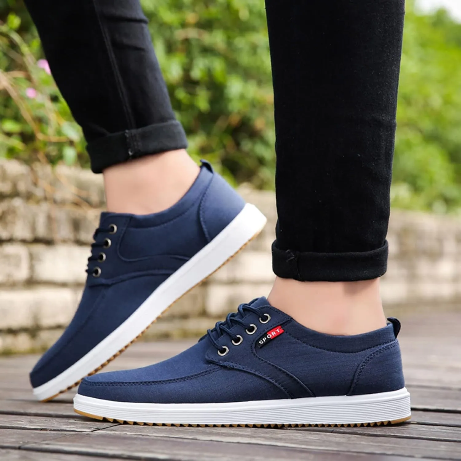 Mens Canvas Casual Sneakers Comfortable Non-Slip Walking Shoes Comfortable Lace-Up Work Shoes Golf Shoes Street Shoes