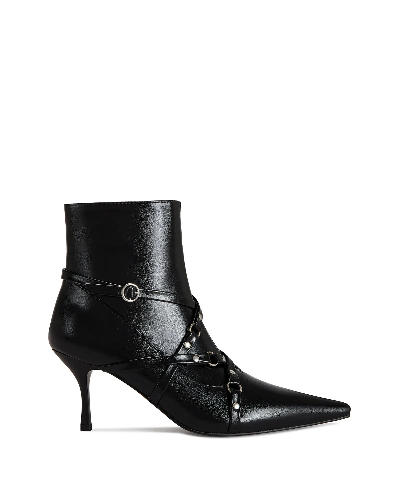 PURNIMA-BLACK STRAPPY POINTED TOE BOOTIE