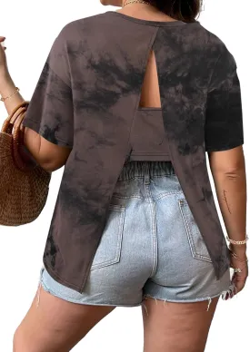 SOFIA'S CHOICE Women's Back Slit Short Sleeve T Shirt Backless Shirt Summer Tee Top